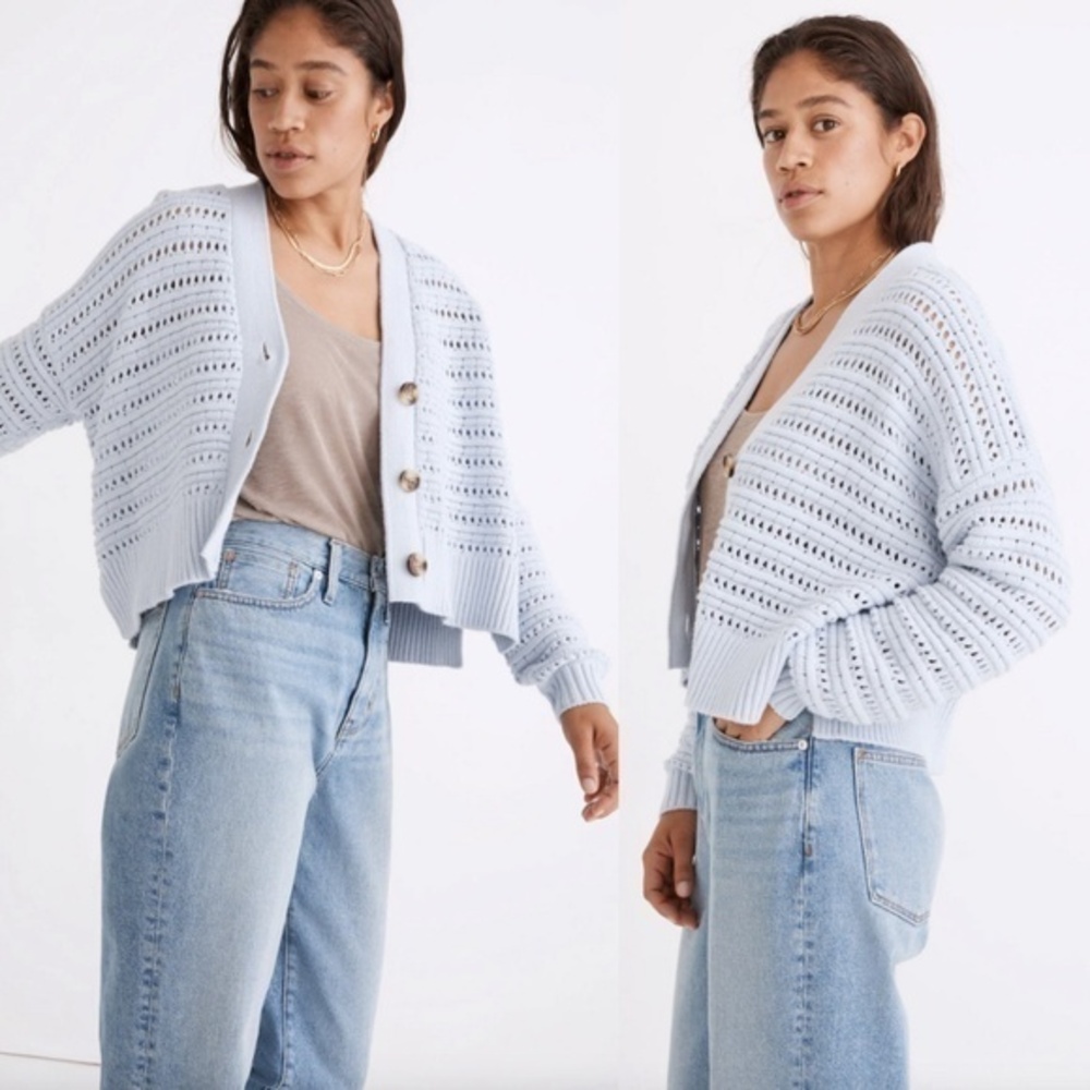 Madewell Tanfield Open-Stitch Cardigan Sweater in Pale Dawn Cotton Blend Size XS